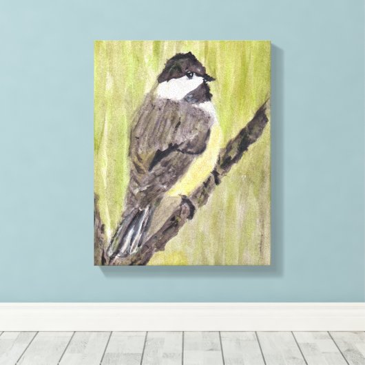 Chickadee Bird mit schwarzer Kappe - Acrylmalerei. Leinwanddruck (Insitu (Holzboden))