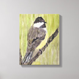 Chickadee Bird mit schwarzer Kappe - Acrylmalerei. Leinwanddruck