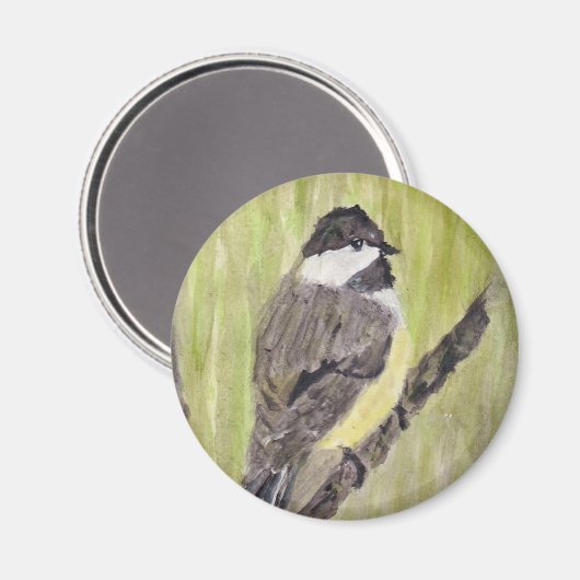 Chickadee Bird mit schwarzer Kappe - Acrylmalerei. Magnet (Vorderseite/Rückseite)