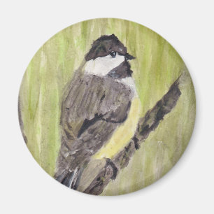 Chickadee Bird mit schwarzer Kappe - Acrylmalerei. Magnet