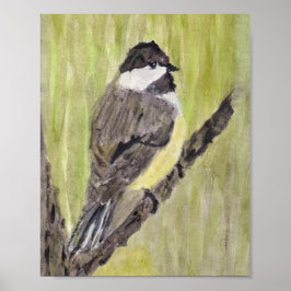 Chickadee Bird mit schwarzer Kappe - Acrylmalerei. Poster