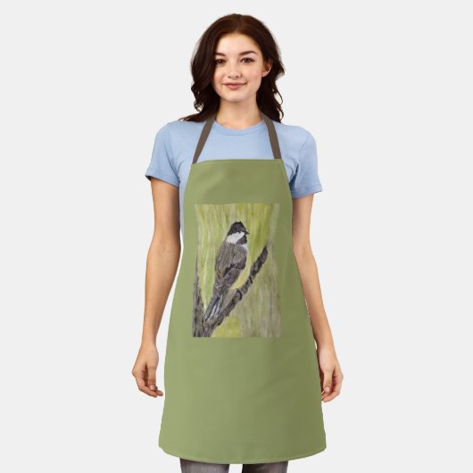 Chickadee Bird mit schwarzer Kappe - Acrylmalerei. Schürze (Getragen)