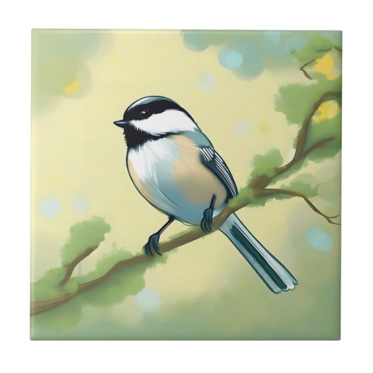 Chickadee Bird Nature Fliese (Vorderseite)
