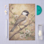 Chickadee Bird on a Branch with White Blossoms Seidenpapier (Handwerk)