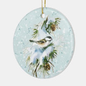 Chickadee Bird Pinecone Schnee Winterwein Aquamari Keramik Ornament (Links)