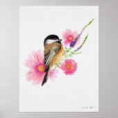 Chickadee Bird Pink Blume Poster (Vorne)