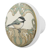 Chickadee Bird Sage Green & Gold Art Deco Nouveau Keramikknauf (Rechts)