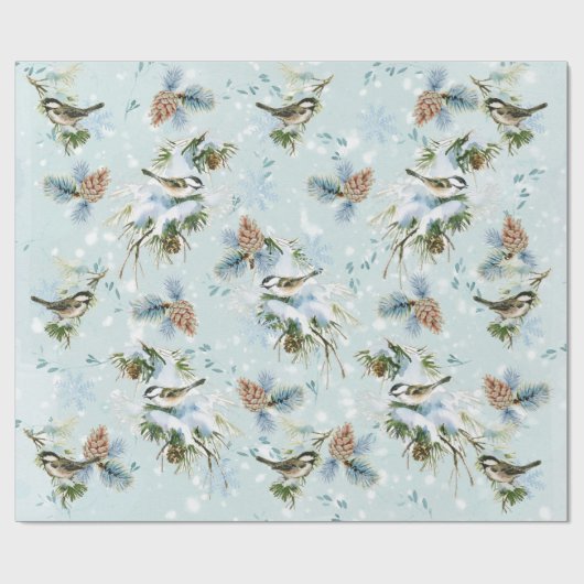 Chickadee Bird Snow Pineca Geschenkpapier (Flach)