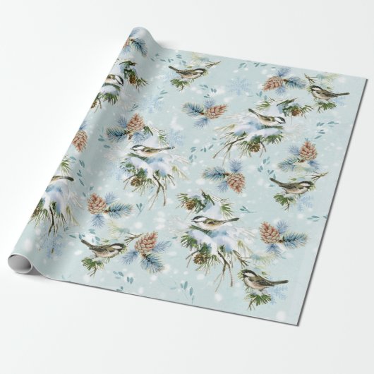 Chickadee Bird Snow Pineca Geschenkpapier (Ungerollt)