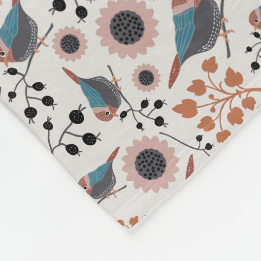 Chickadee Bird und Berry Muster Blumengestelle Fleecedecke (Ecke)