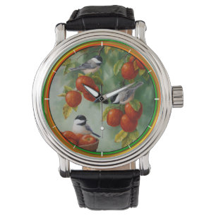 Chickadee Birds Apple Harvest Armbanduhr