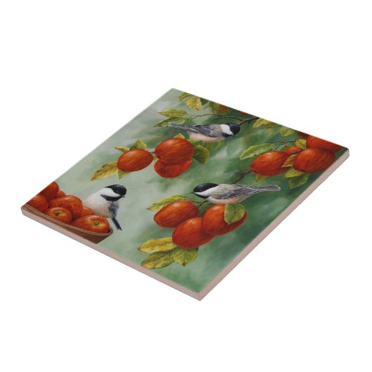 Chickadee Birds Apple Harvest Fliese (Seite)
