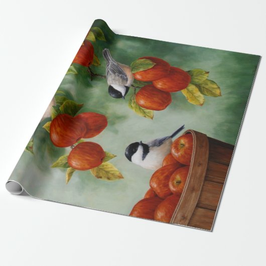 Chickadee Birds Apple Harvest Geschenkpapier (Ungerollt)