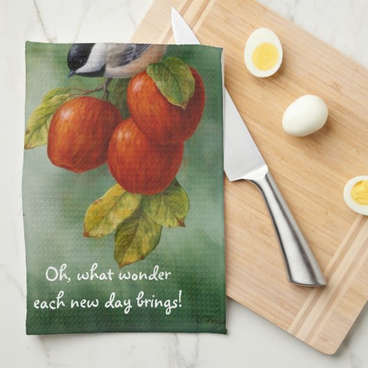 Chickadee Birds Apple Harvest Geschirrtuch (Viertel Falte)