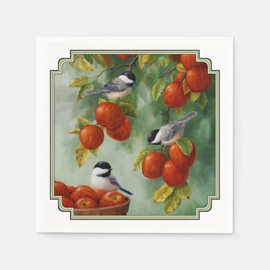 Chickadee Birds Apple Harvest Serviette (Vorderseite)