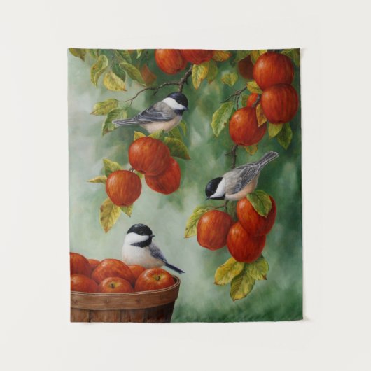 Chickadee Birds Apple Harvest Wandteppich (Vorderseite)