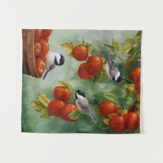 Chickadee Birds Apple Harvest Wandteppich (Vorderseite (Horizontal))