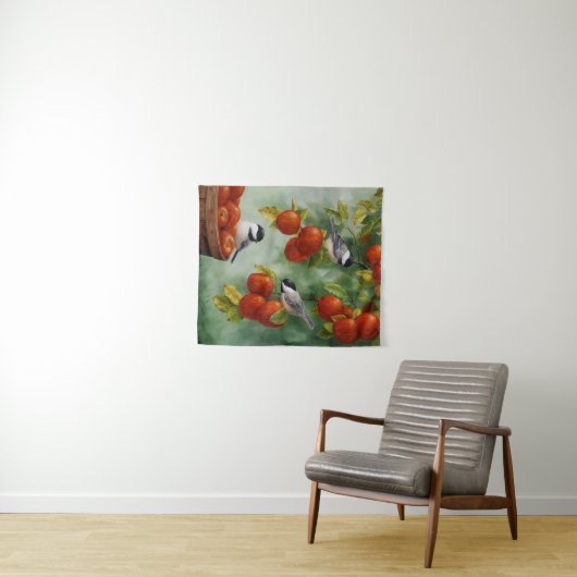 Chickadee Birds Apple Harvest Wandteppich (Beispiel (Horizontal))