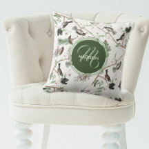 Chickadee Birds Berries & Pinecones Monogrammed