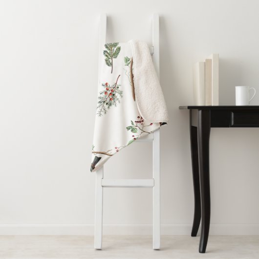 Chickadee Birds Berries & Pinecones Watercolor Sherpadecke (Beispiel)