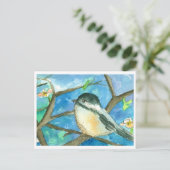 Chickadee Birds Rosa Blume Aquarellmalerei Postkarte (Stehend Vorderseite)