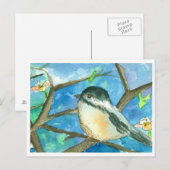 Chickadee Birds Rosa Blume Aquarellmalerei Postkarte (Vorne/Hinten)