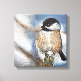 Chickadee Black Capped Bird Winter Art Leinwanddruck