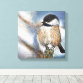 Chickadee Black Capped Bird Winter Art Leinwanddruck (Insitu (Holzboden))