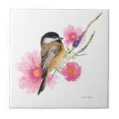 Chickadee Black Capped Blume Kunst, Dichtung und M Fliese (Vorderseite)