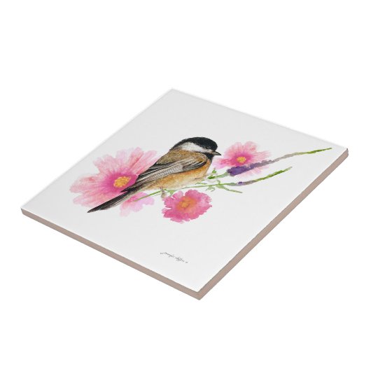 Chickadee Black Capped Blume Kunst, Dichtung und M Fliese (Seite)
