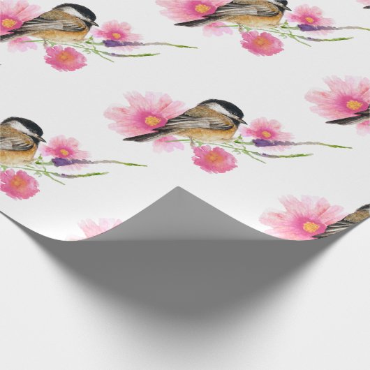 Chickadee Black Capped Wasserfarbe Kunst Geschenkpapier (Ecke)