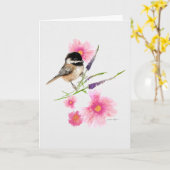 Chickadee Black Capped Wasserfarbe Kunst Karte (Gelbe Blume)