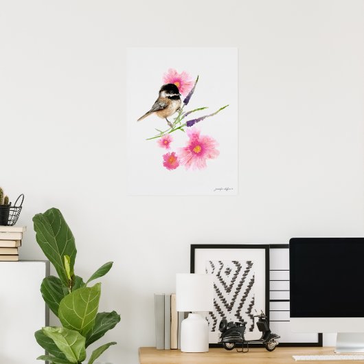 Chickadee Black Capped Wasserfarbe Poster (Heimbüro)