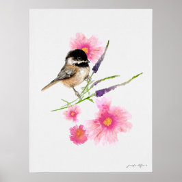 Chickadee Black Capped Wasserfarbe Poster