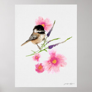 Chickadee Black Capped Wasserfarbe Poster