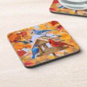 Chickadee Bluebird Kardinal Blue Jay Herbstleaves Getränkeuntersetzer (Linke Seite)