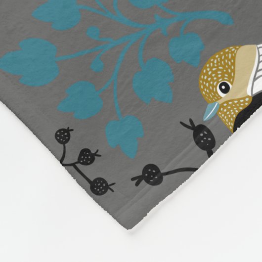 Chickadee Blume Berries Aquamarin Fleecedecke (Ecke)
