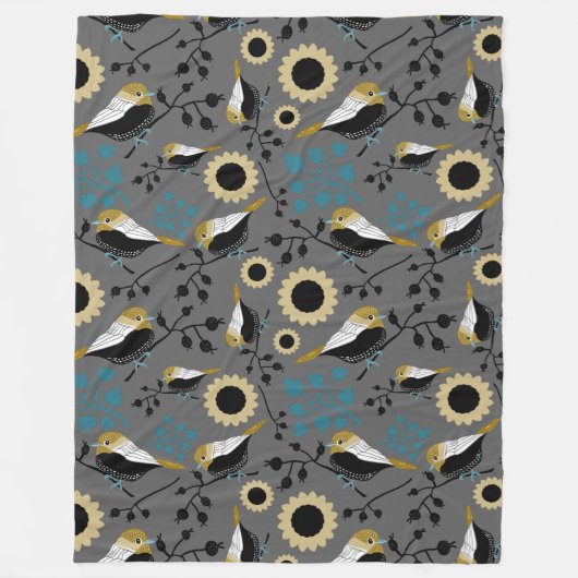 Chickadee Blume Berries Aquamarin Fleecedecke (Vorderseite)