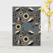 Chickadee Blume Berries Grau Schwarzes Aquamarines Karte (Gelbe Blume)