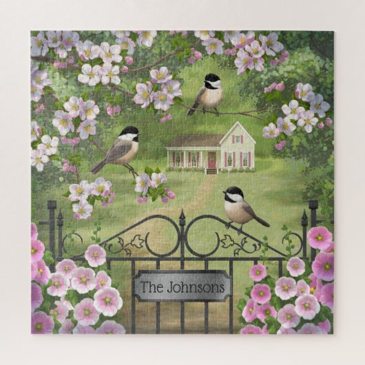 Chickadee Blume Viktorianisch Bauernhof Personalis Puzzle (Vertikal)