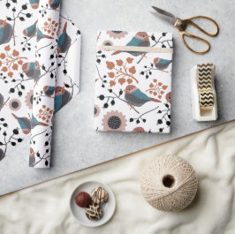 Chickadee Blumenmuster Mauve Blue Pink Geschenkpapier