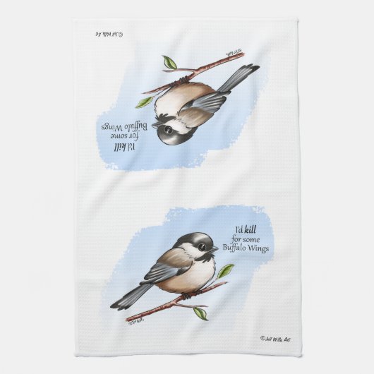 CHICKADEE BUFFALO WINGS von Jeff Willis Art Geschirrtuch (Vertikal)