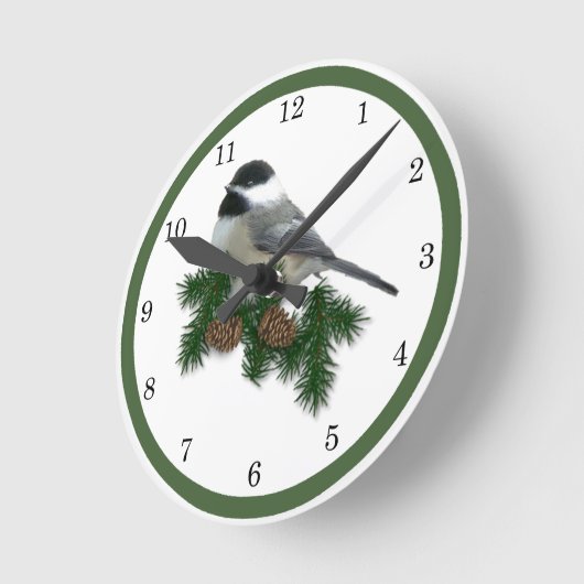 Chickadee Clock Runde Wanduhr (Winkel)