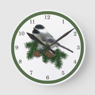Chickadee Clock Runde Wanduhr