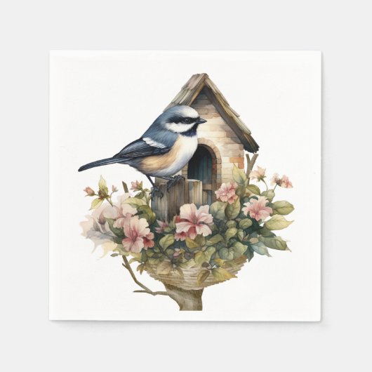 Chickadee Floral Paper Napkin Serviette (Vorderseite)