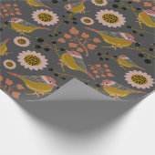 Chickadee Gold Pink Black Berries Blume Muster Geschenkpapier (Ecke)