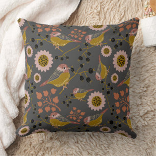 Chickadee Gold Pink Black Pattern Kissen