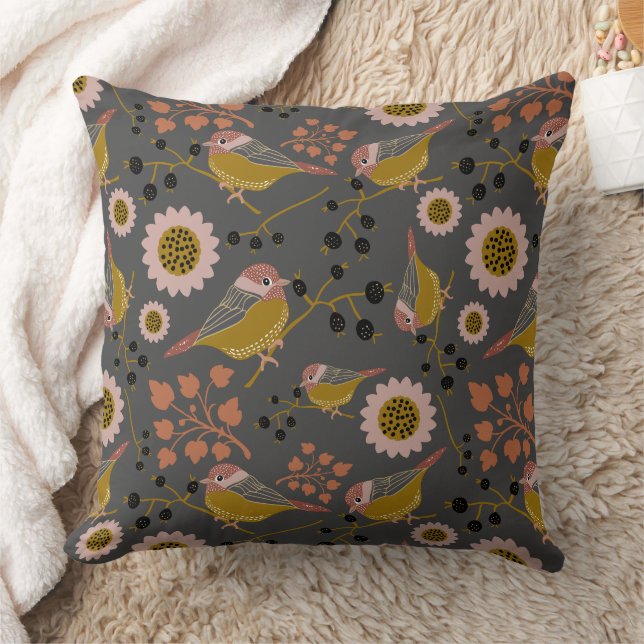 Chickadee Gold Pink Black Pattern Kissen (Decke)