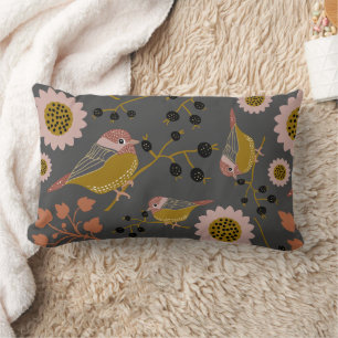 Chickadee Gold Pink Black Pattern Lendenkissen