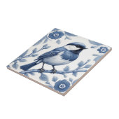 Chickadee Great Tit Bird Delft Blue und White Fliese (Seite)